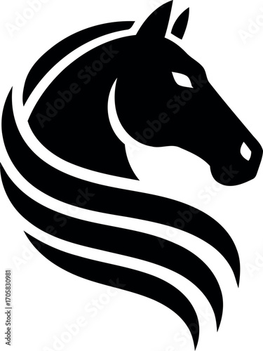 Black and white horse head silhouette vector illustration