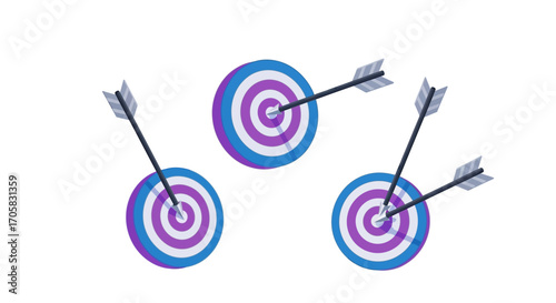 Three colorful targets with arrows hitting the bullseye, symbolizing success and achievement.