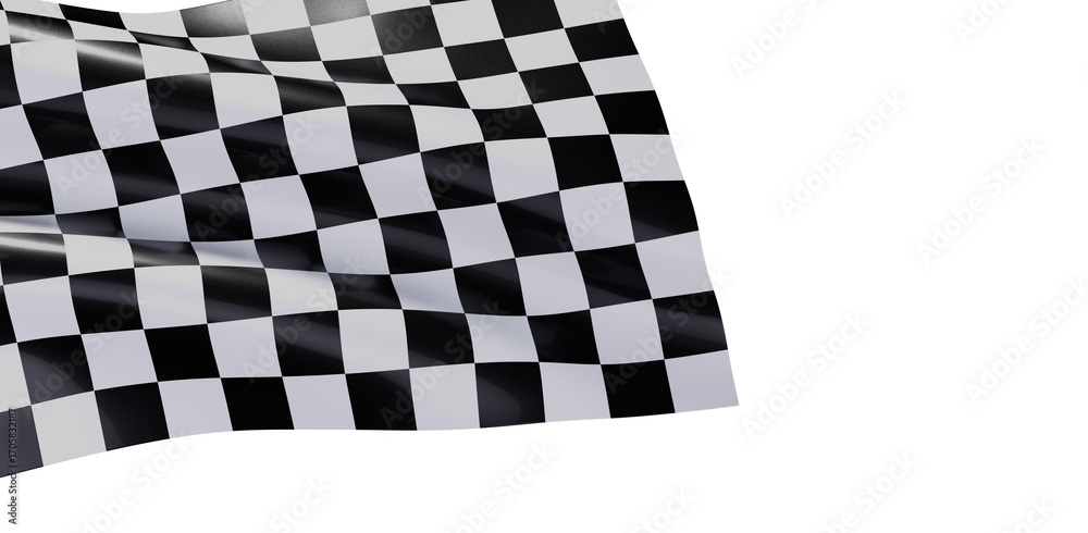 Fototapeta premium Black and white checkered flag waving. Perfect for sports, racing, victory themes.