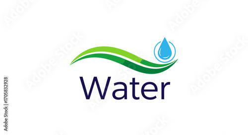 Clean water flowing with a fresh green wave and a single drop icon