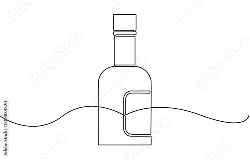Continuous one line drawing of Wine bottle and wine glass.