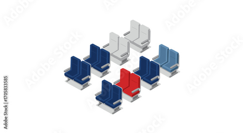 Isometric airplane seats arrangement in various colors