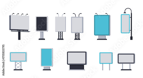 Flat style outdoor advertising boards collection for urban marketing designs