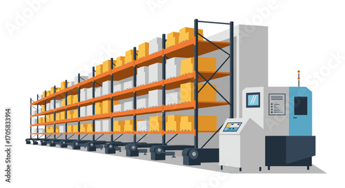 Modern warehouse automation with robotic shelving and storage solutions