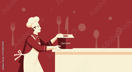 A Chef Delivers Takeaway Culinary Delights in Modern Minimalistic Style and Elegant Palette