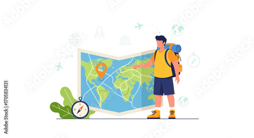 Adventurous Explorer Planning Journey And Navigating On A Detailed World Map
