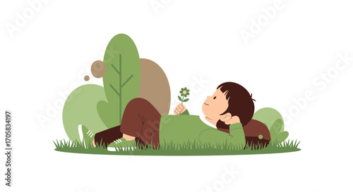 A Child's Daydream Under The Sun Amidst Lush Greenery Relaxing.