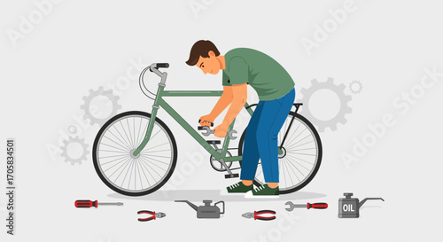 A Dedicated Individual Repairs A Bicycle With Tools And A Focus On Precision And Restoration