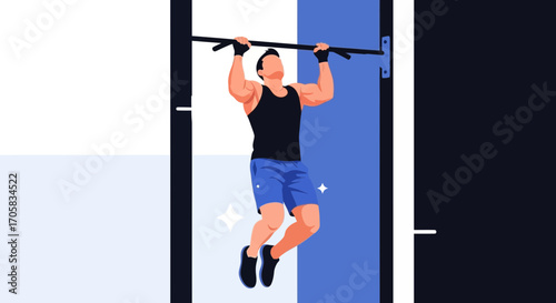 A Determined Athlete Elevating Himself With A Challenging Chin-Up During A Workout Session