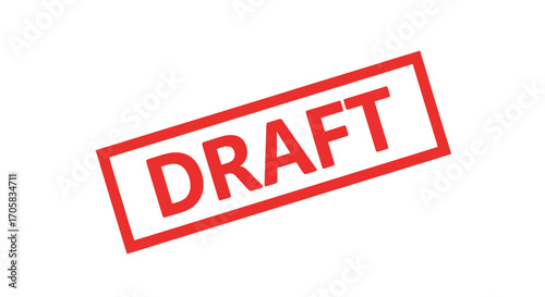 Red "DRAFT" stamp with white background, symbolizing unfinished work or early stage.