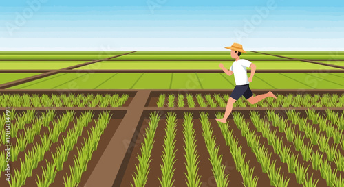 A Farmer Runs Through His Fields, Promoting Agricultural Labor and Rural Landscapes
