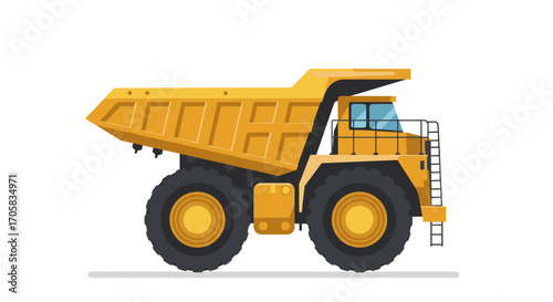 Large yellow dump truck illustration in flat design