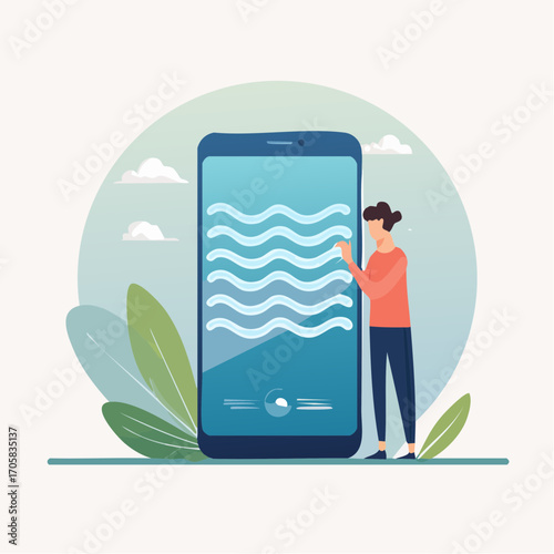 Wave Technology A Person Interacting with Waves on a Large Mobile Phone