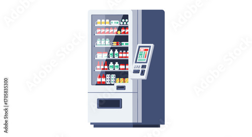 Modern vending machine filled with snacks and drinks in flat design