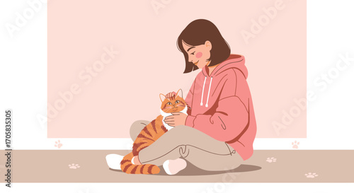 Affectionate Human Interacting With Domestic Feline Friend In Cozy, Minimalist Setting