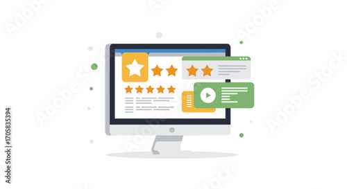 Flat design ui elements for customer reviews and ratings on desktop