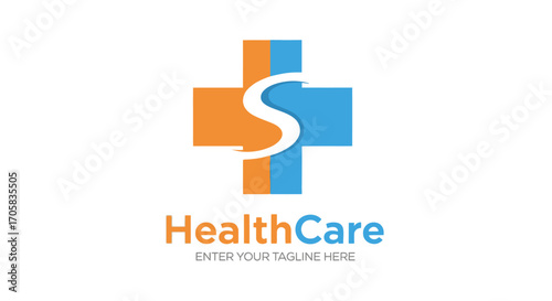 Modern medical cross logo with a stylized 'S' for health services and care.