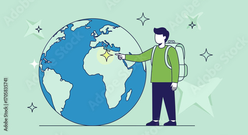 A Man Pointing At Africa, Illustrating International Travel And Exploration
