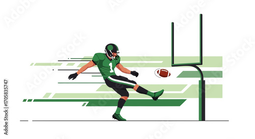 American Football Player Kicking The Ball Towards Goal Post, Sport Illustration Concept Art