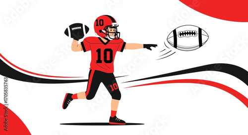 American Football Player Throwing the Ball With Dynamic Illustration and Graphic Design
