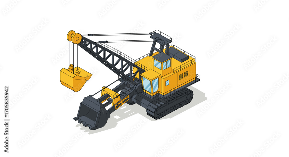 Fototapeta premium Isometric heavy-duty excavator with detailed design in vibrant color scheme