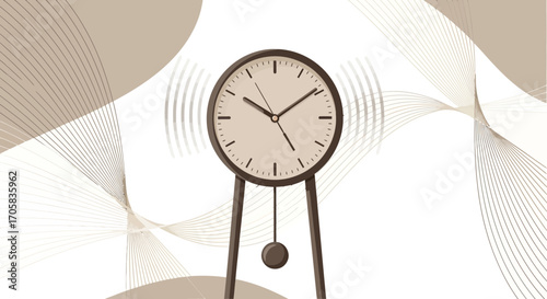 A Minimalist Illustration Depicting Time in Artful Ways with a Pendulum Clock