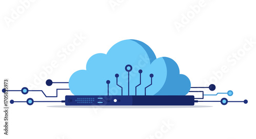 Cloud computing concept with circuit connections and server
