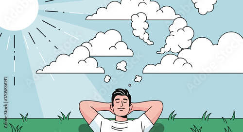 An Individual Quietly Contemplating The Sky And Enjoying Serene, Sunny, Open Air Moments