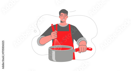 A Person Preparing Food: An Illustrated Cook Wearing an Apron in the Kitchen