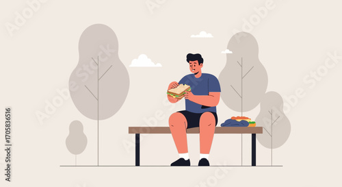 A Person Taking A Bite While Resting On A Bench In An Outdoor Park Setting