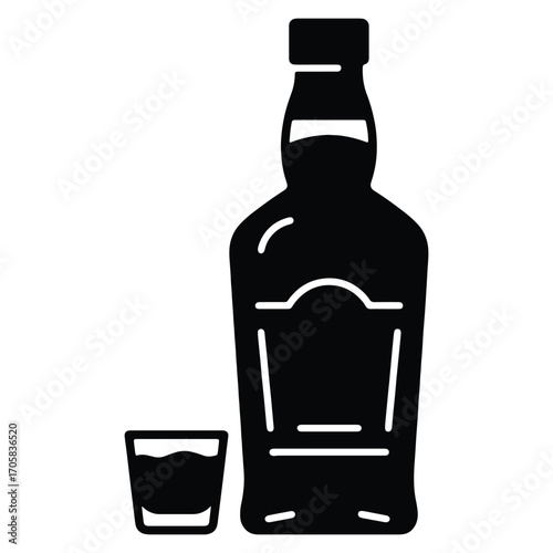 Silhouette of Whiskey Bottle and Shot Glass Illustrating Beverage Alcohol and Spirit Consumption and Enjoyment for Social Occasions