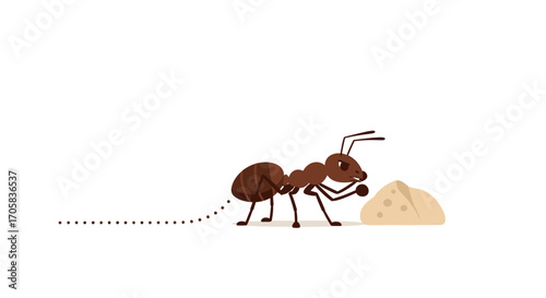 Animated Ant Laboriously Carrying Food Towards A Pile, Demonstrating Efforts and Teamwork