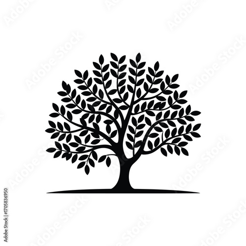 Stylized silhouette of a lush tree with dense foliage and strong trunk emblematic of nature and growth