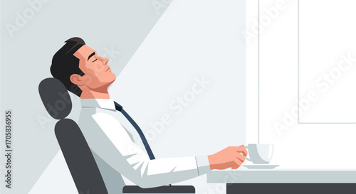A Relaxed Professional Enjoying a Moment of Peace in His Office While Drinking Coffee