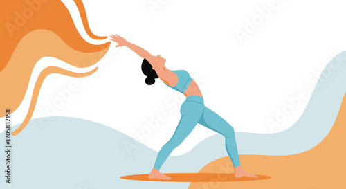 Animated Female In Yoga Pose Stretching Arms Reaching Upward Embracing Colors Concept