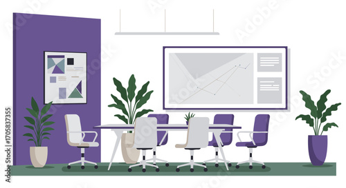 Modern office interior with conference room in contemporary flat design