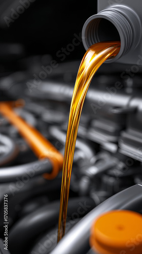 Engine Oil Pouring into a Car Engine

