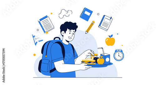 A Student Prepares For School Day With Supplies And Refreshments Ready To Go