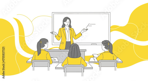 Animated Illustration Of A Teacher Lecturing Students During A Class Presentation