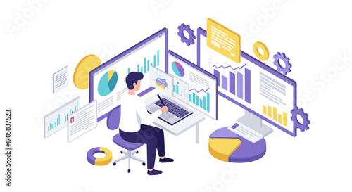 Isometric data analysis and visualization in modern office workspace