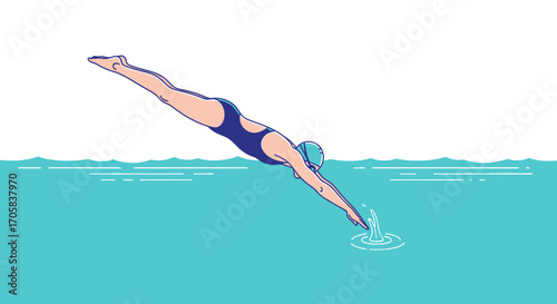 A Vibrant Illustration Of A Swimmer Doing A Dive Into Refreshing Turquoise Water