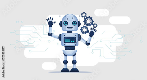 Animated Robot With Gears And Circuitry, Illustrating Artificial Intelligence and Technology