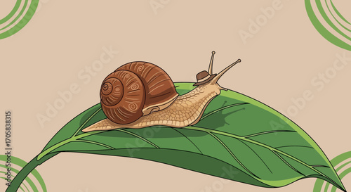 Animated Snail Adorned With Hat Resting Upon A Lush Leaf On A Neutral Backdrop