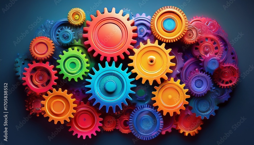 colorful toy gears on dark background