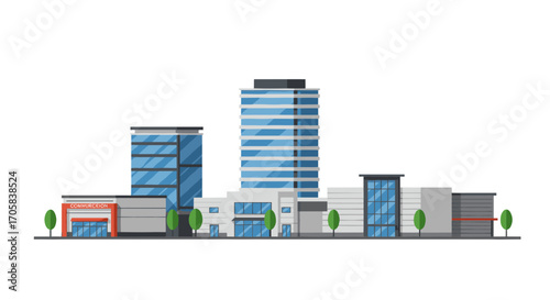 Modern cityscape with contemporary buildings and trees
