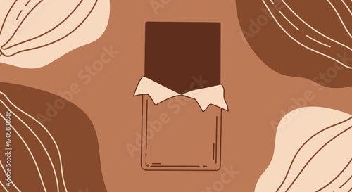 Artful Chocolate Bar Illustration Showing Design Elements and Artistic Cocoa Bean Shapes