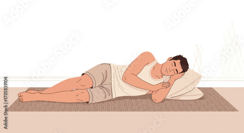A Young Man Resting Peacefully on His Side, Dreamscape of Slumber's Embrace