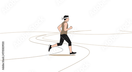 A Young Man Runs Energetically Along a Winding Path Under a Bright Sky