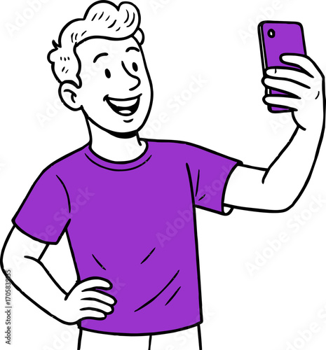  Flat vector design ilustration happy people with smartphone taking selfie