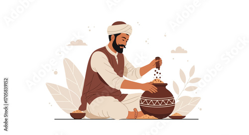 Artisan Crafting Substance Into a Clay Pot, Cultivating Tradition and Culture